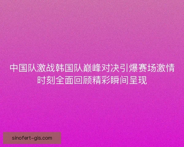 中国队激战韩国队巅峰对决引爆赛场激情时刻全面回顾精彩瞬间呈现
